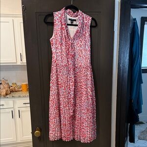 Maggy London Red White and Blue Patterned Midi Dress